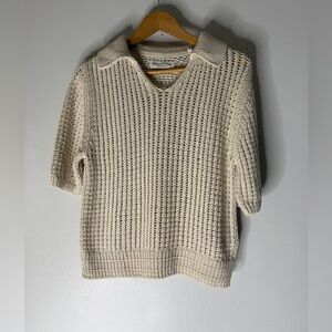 marc o polo Cream Chunky Knit Short Sleeve Collar Sweater‎ Small